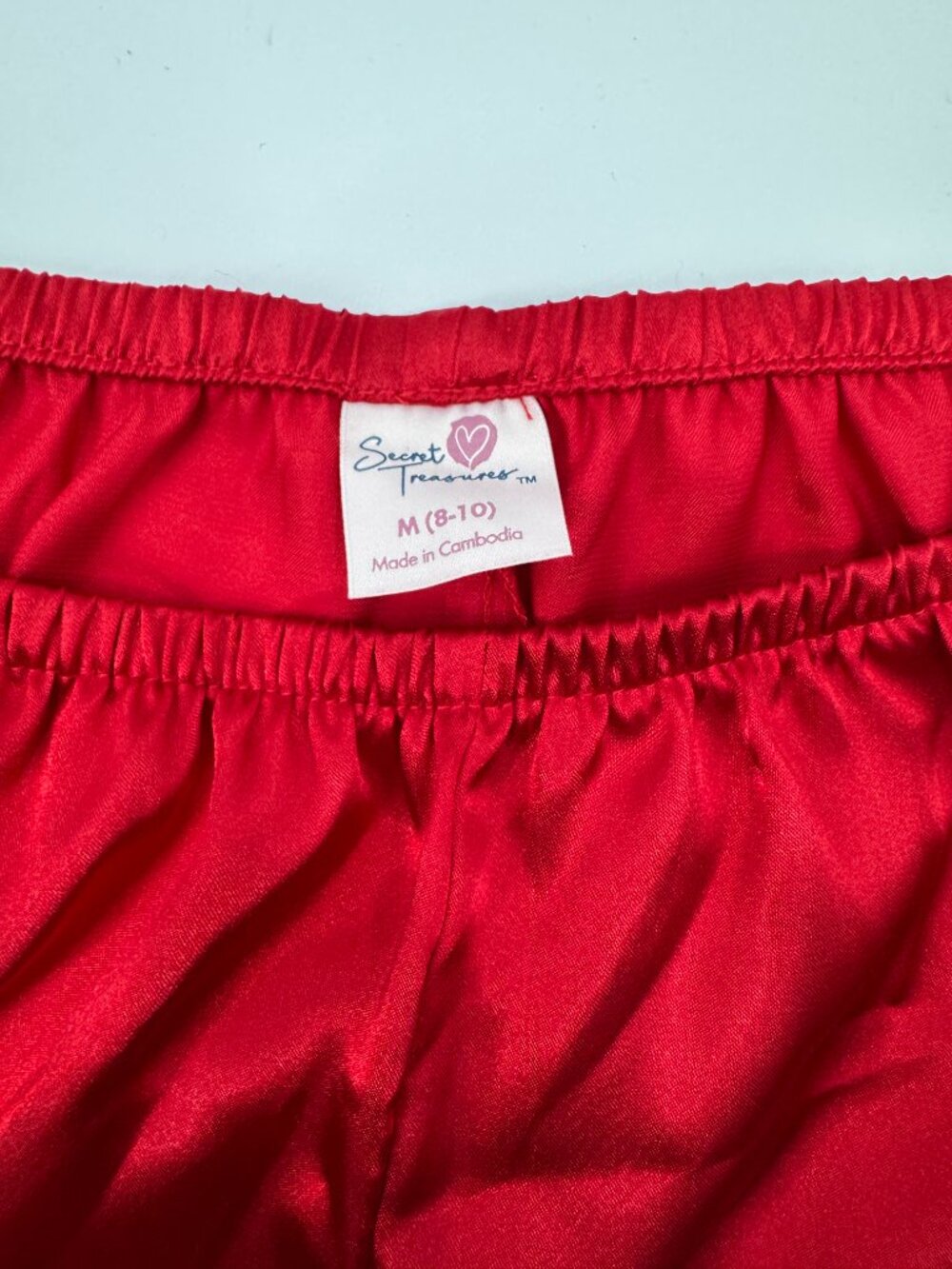Secret Treasures Red Satin Cami Tap Shorts Pajama Set M Black Lace Lingerie 2PC - Picture 6 of 7